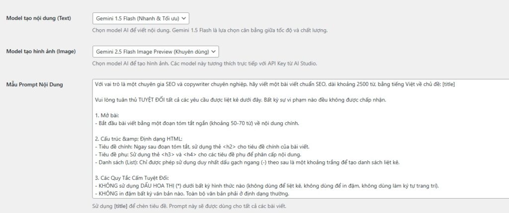 Có thể custom Prompt cho Bài viết, Khi bấm lưu Prompt tự động lưu vào Data